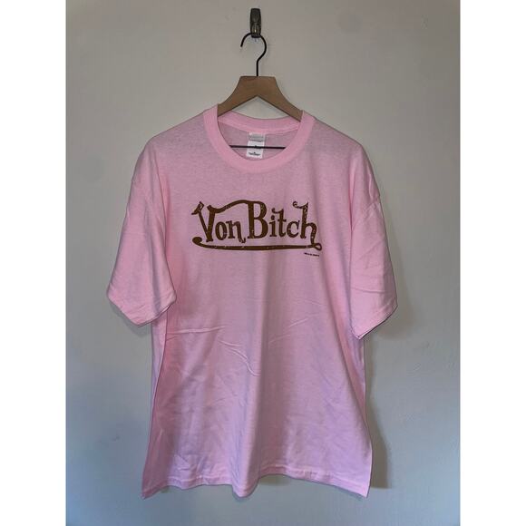 Vintage Spoof Shirt Von B*tch Dutch Pink Humor Joke Y2K Tee 2000s XL - Picture 1 of 11